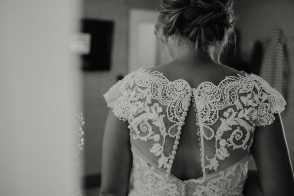 Bride's dress, beautifully detailed, from the back