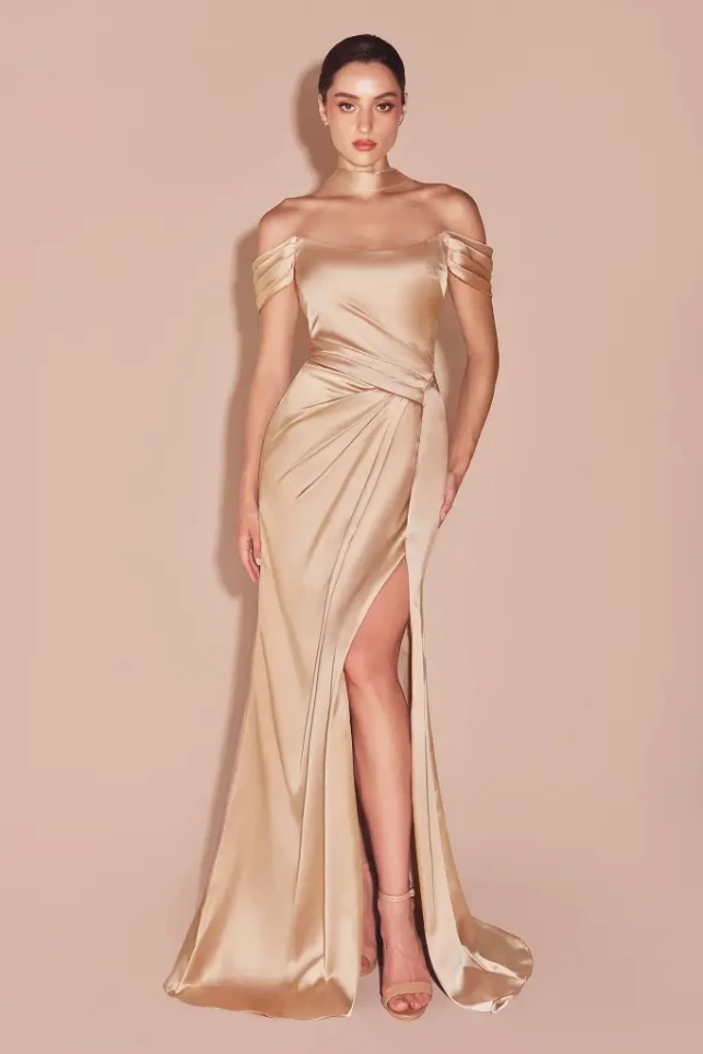 Robe de cérémonie 7452 champagne en satin