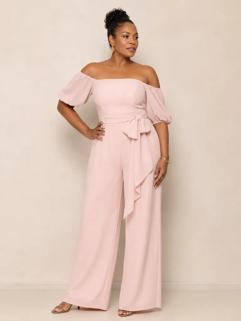 [CW-22171-BLK-US00] Combinaison pantalon en mousseline à épaules dénudées — 22171 (FR 30 / US 0, Noir)
