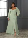 Robe longue portefeuille intemporelle manches longues vaporeuses et fente — 22124