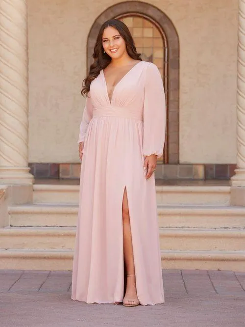 Robe longue à décolleté plongeant, manches longues — 22142