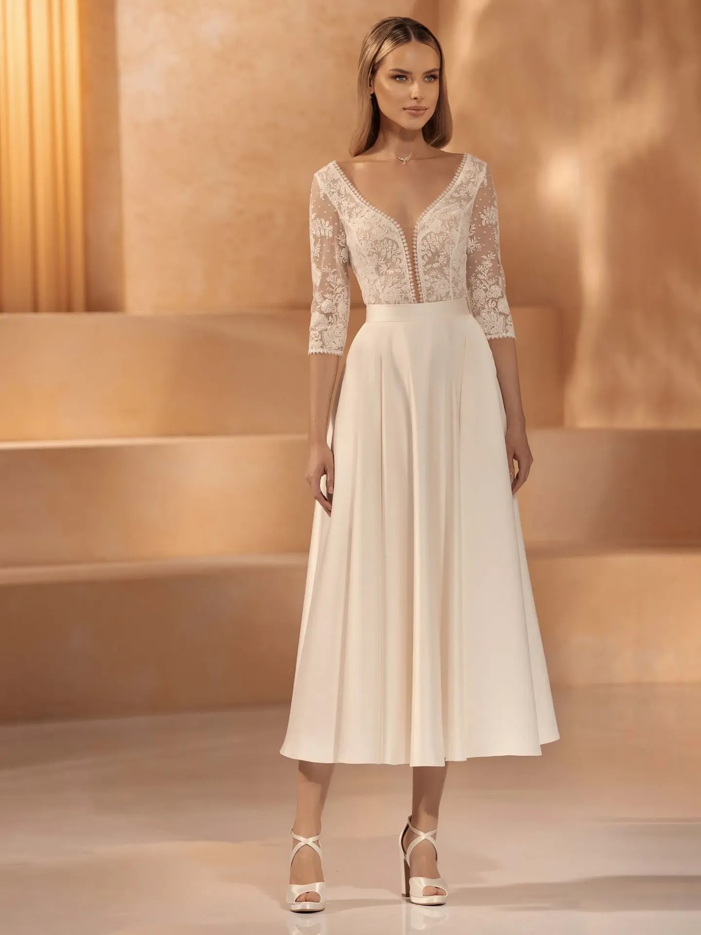 Jupe de mariée midi en mikado ivoire