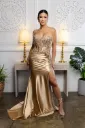 Robe longue sirène dorée à corset brodé – MQ2207