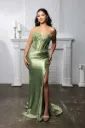 Robe longue sirène dorée à corset brodé – MQ2207
