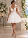 Robe courte en tulle brodé à nœuds épaules - Cd0174