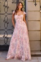 Robe longue fleurie en mousseline à décolleté cœur — T749
