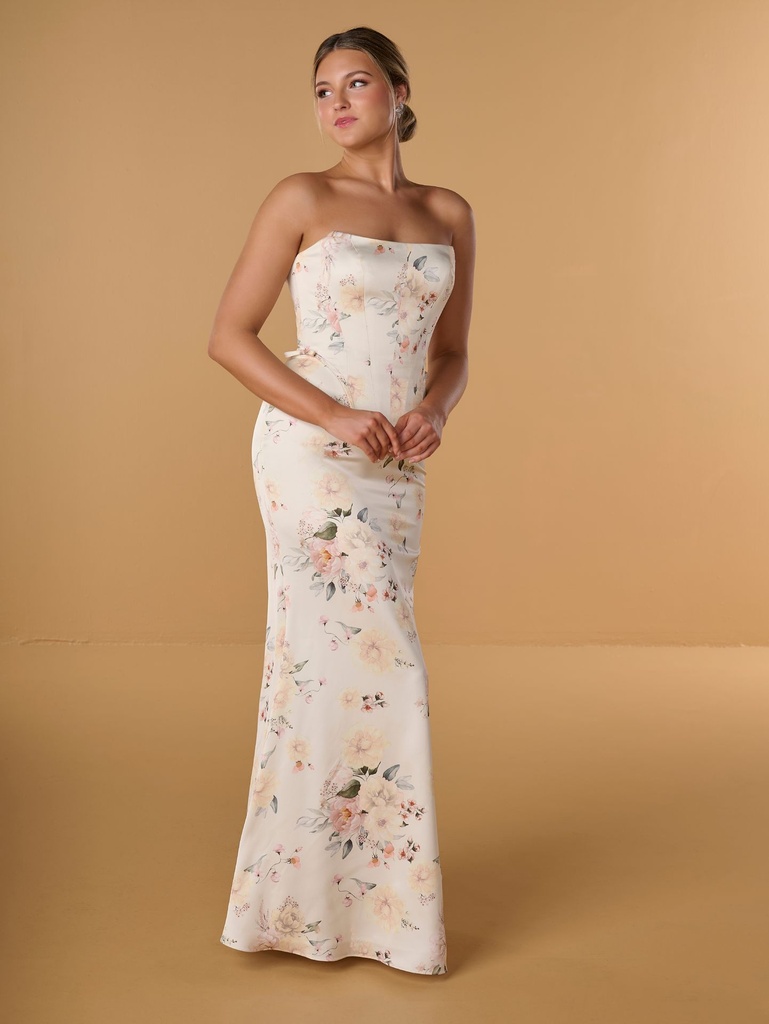 Robe longue imprimée effet deux-pièces à corsage structuré
