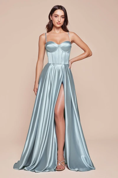 Robe longue en satin à bustier corseté